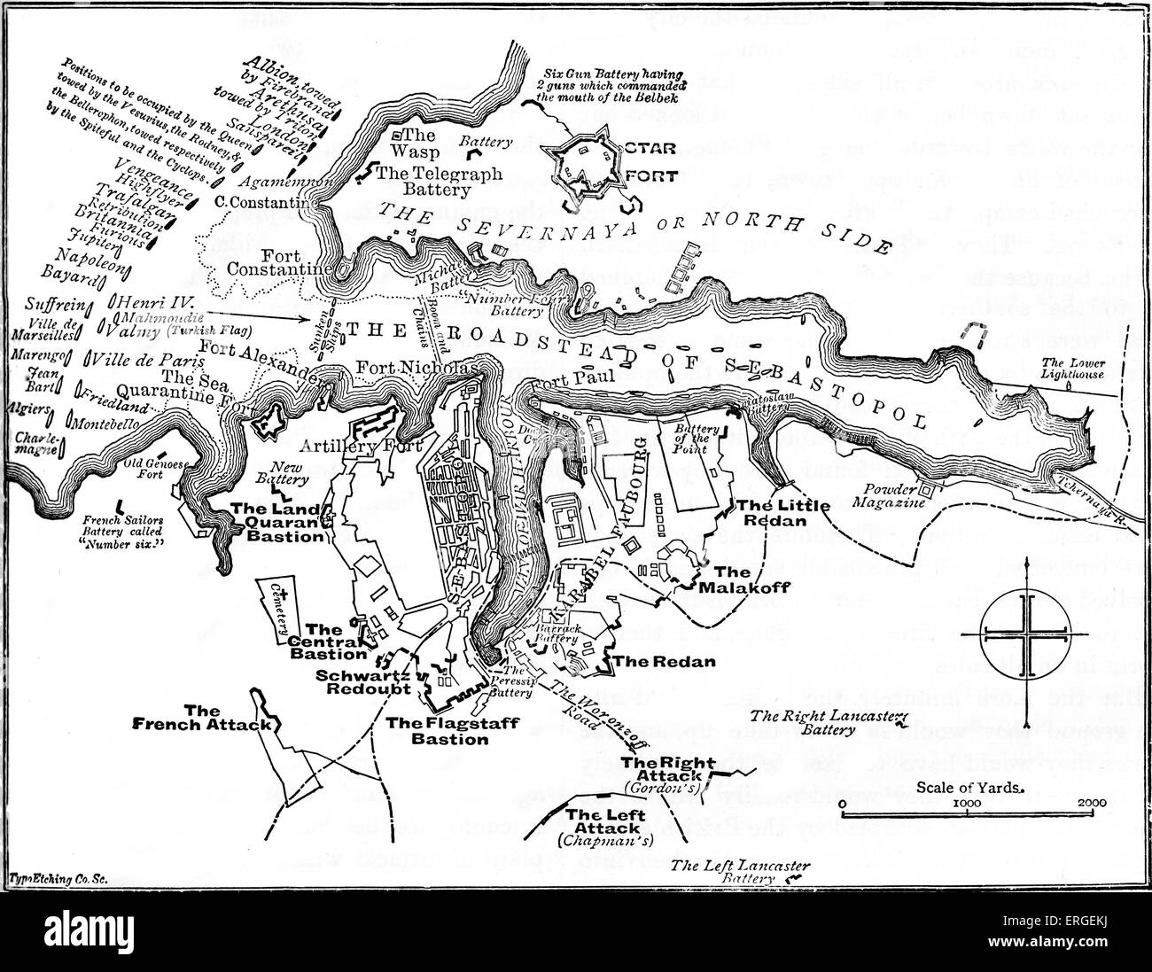 Belagerung von Sewastopol - Karte der britischen Verteidigung. Belagerung während Krimkrieg, dauert von September 1854 bis September 1855. Stockfoto