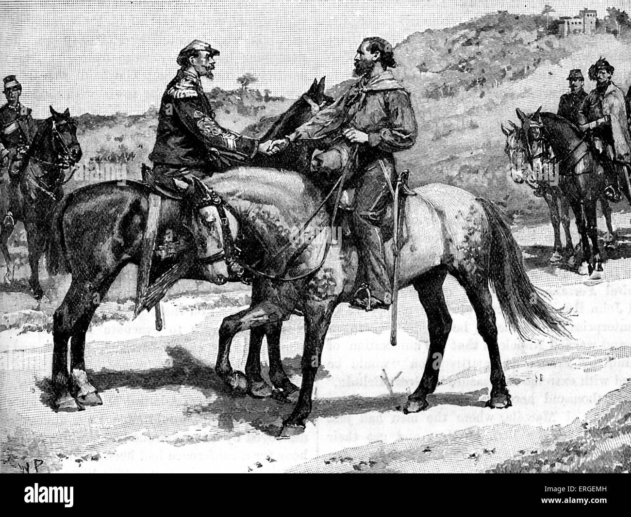 Garibaldi und Victor Emmanuel II von Italien - historisches treffen in Teano.  VE: König von Sardinien und von 17. März 1861, erster König Stockfoto