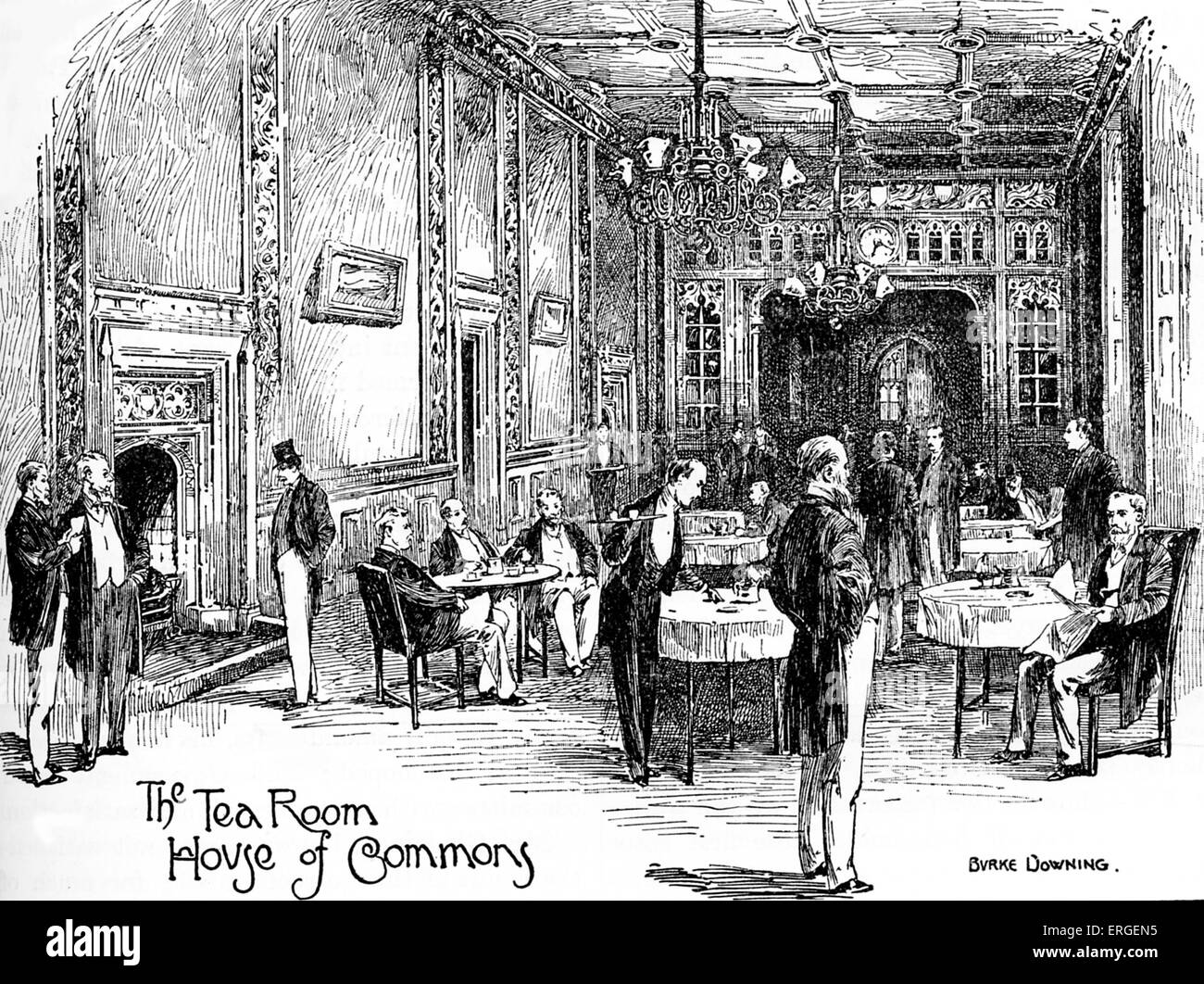 Der Tea-Room, House of Commons, Palace of Westminster, London, UK.  Ende des 19. Jahrhunderts Abbildung. Stockfoto