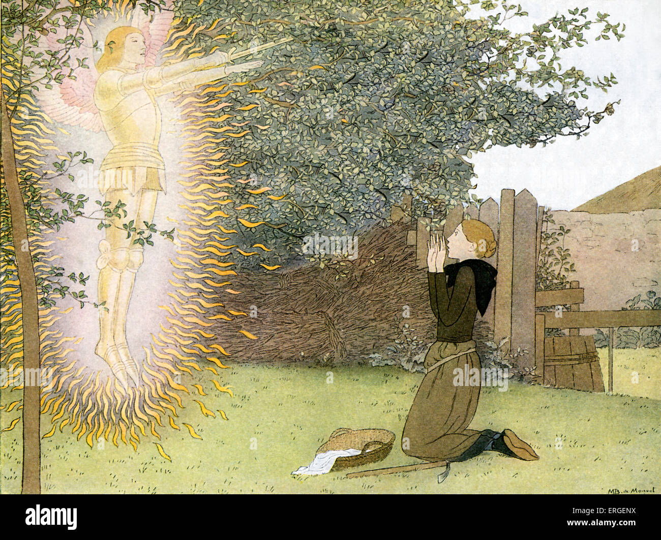 Erzengel Michael erscheint Jeanne d ' Arc in ihres Vaters Garten. Im Alter von 13 Jahren.  Als Teenager wurde Joan berichtet haben Stockfoto