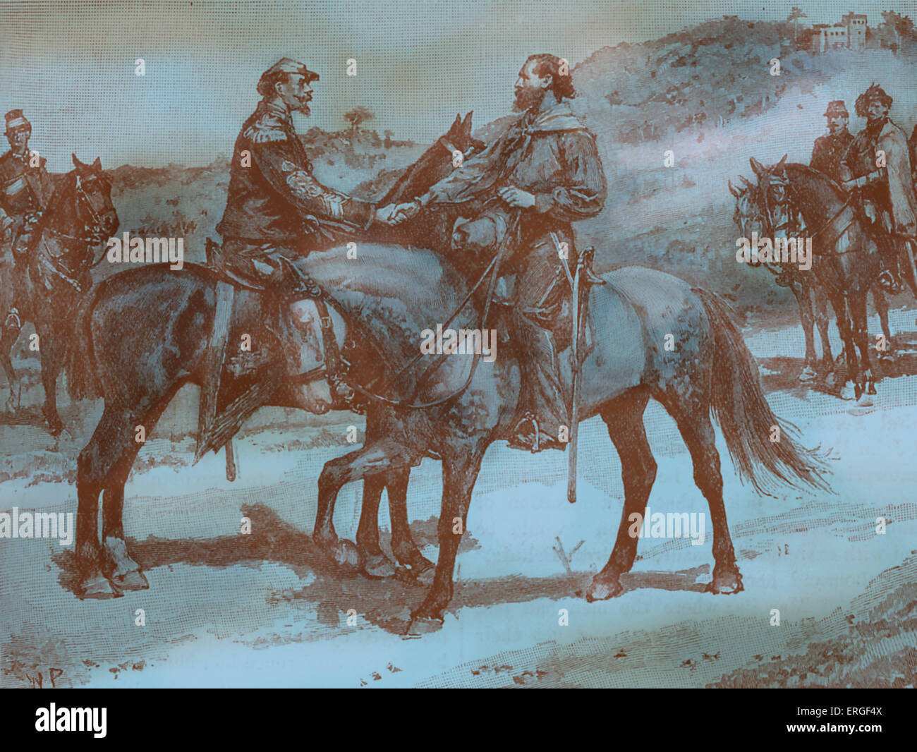 Garibaldi und Victor Emmanuel II von Italien - historisches treffen in Teano.  VE: König von Sardinien und von 17. März 1861, erster König Stockfoto