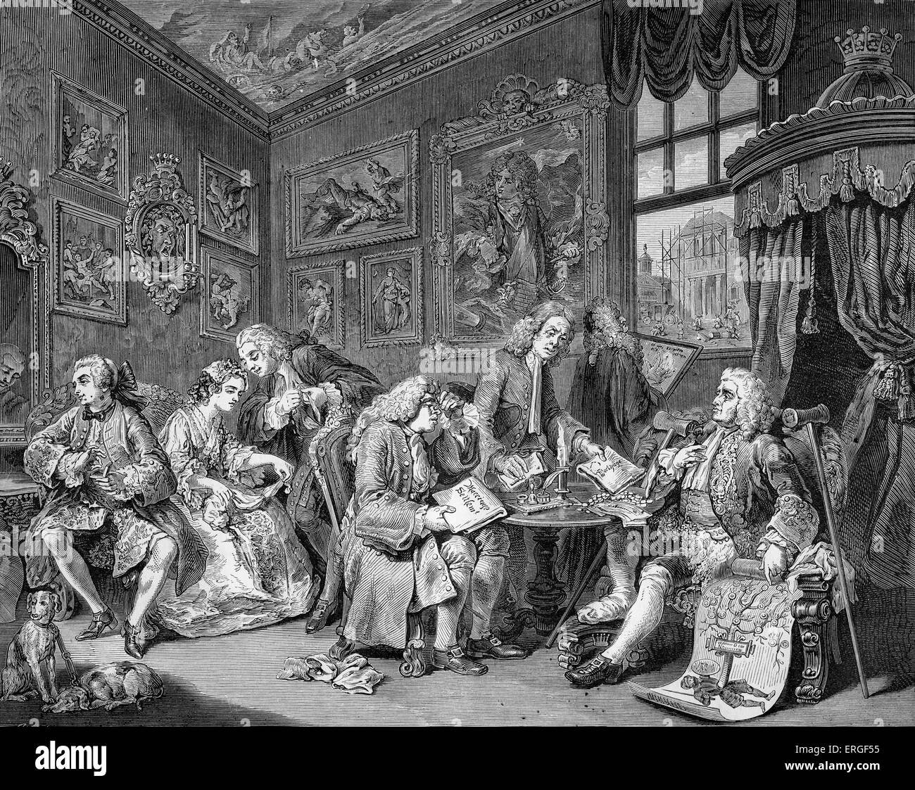 Ehe a la Mode von William Hogarth. Platte I - die Unterzeichnung des Ehevertrags. WH: Englische Künstler - 1697-1764. Stockfoto
