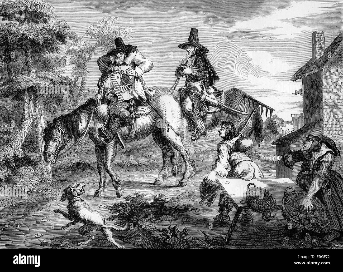 Hudibras - Platte II - Hudibras sallying her von William Hogarth. WH: Englische Künstler - 1697-1764. Stockfoto