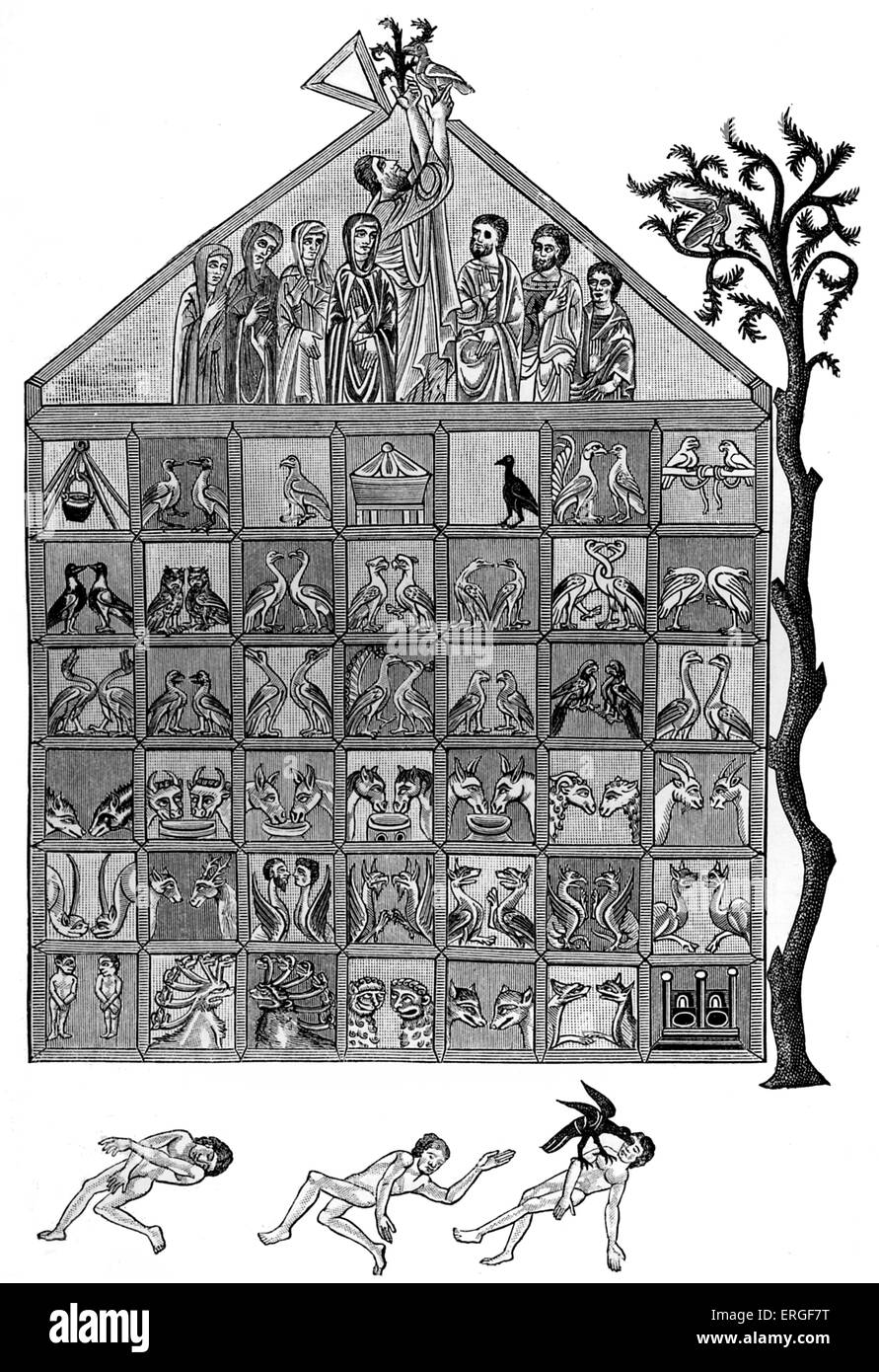 Arche Noah - von Miniatur des "Kommentar auf der Apocalypse" in Handschrift des 12. Jahrhunderts. Stockfoto
