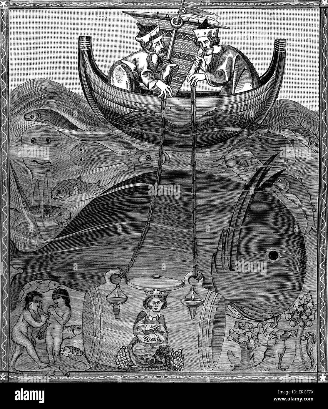 "Die Marine World According to die Vorstellungen des Mittelalters": "wie Alexander sich ins Meer in einem Glas senkte Stockfoto