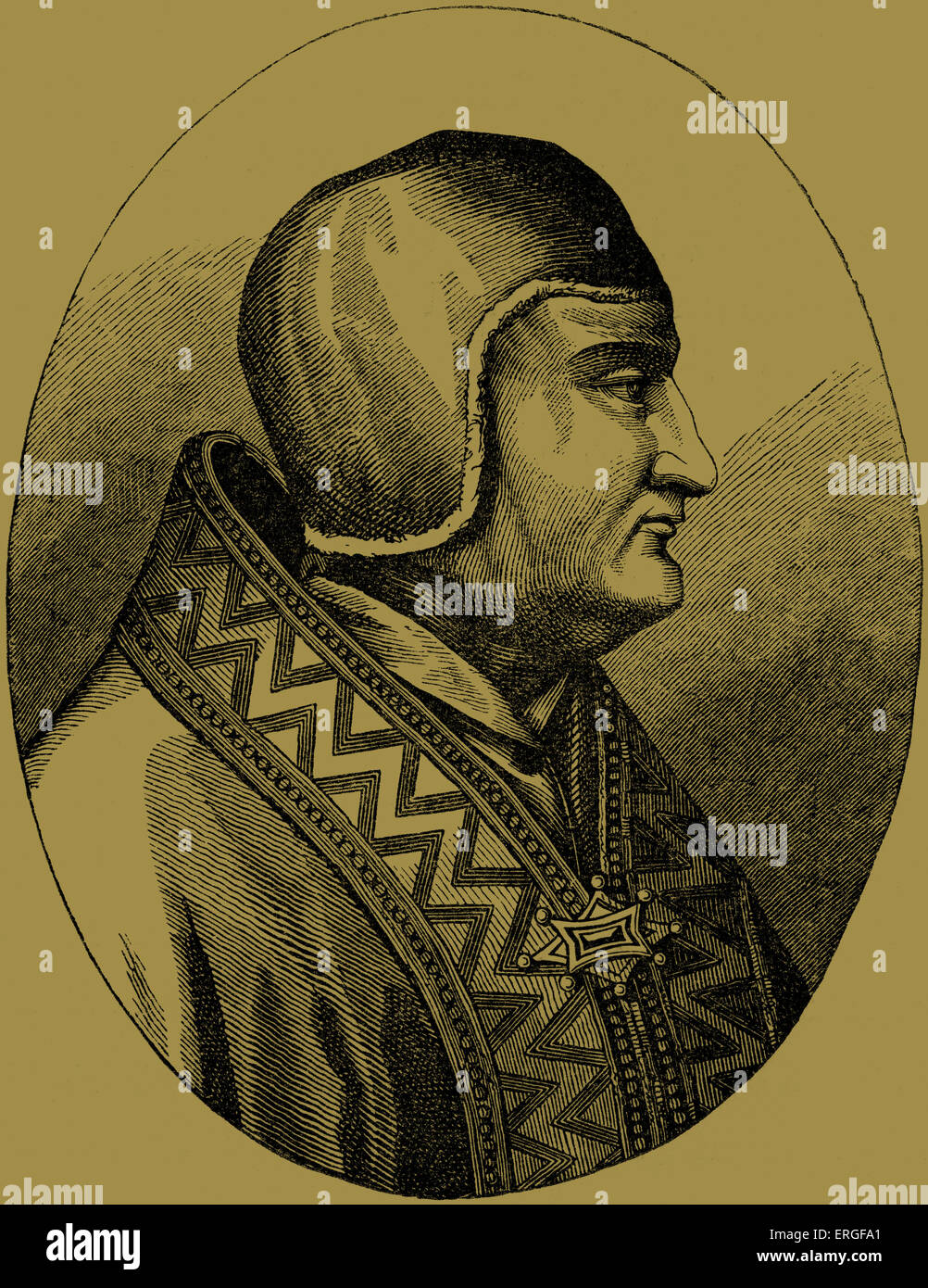 Papst Clement IV - Porträt von Fresco Malerei (Goldmosaik) in der Basilika von St. Paul-ohne - die - Wände in Rom, Italien. Stockfoto