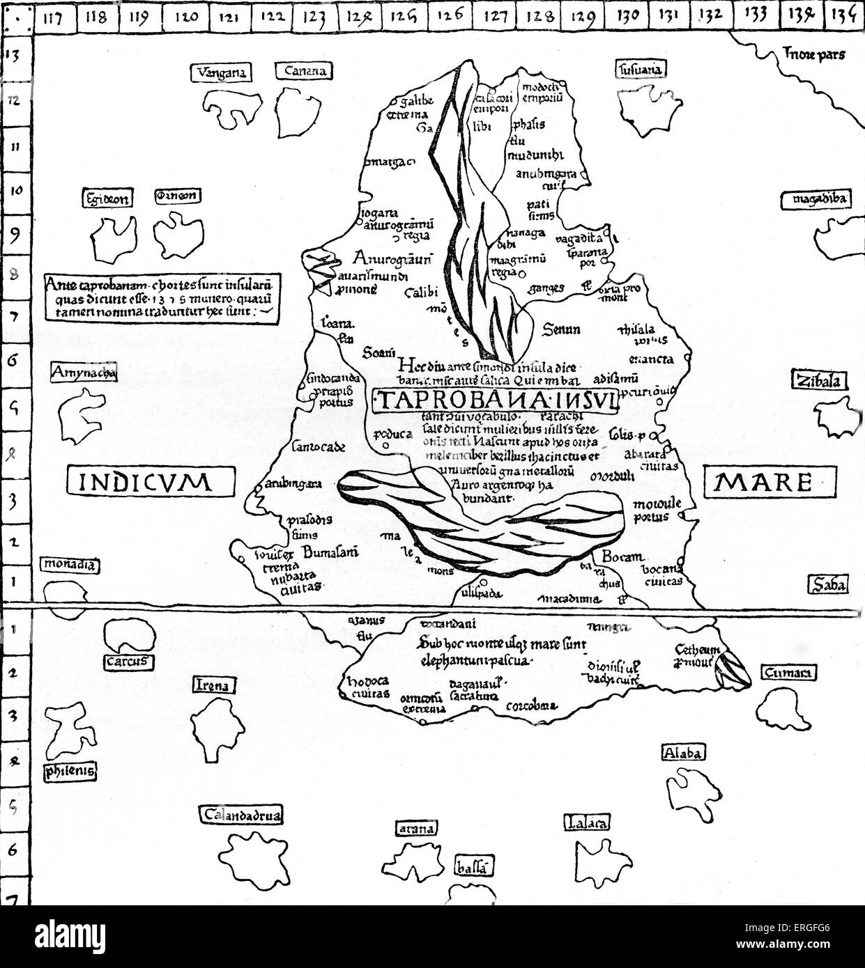 "Karte der Insel Taprobana" - von reduziert Fac-Simile Karte im ptolemäischen Georgraphy, lateinischen Ausgabe, 1492. Gegeben durch Stockfoto