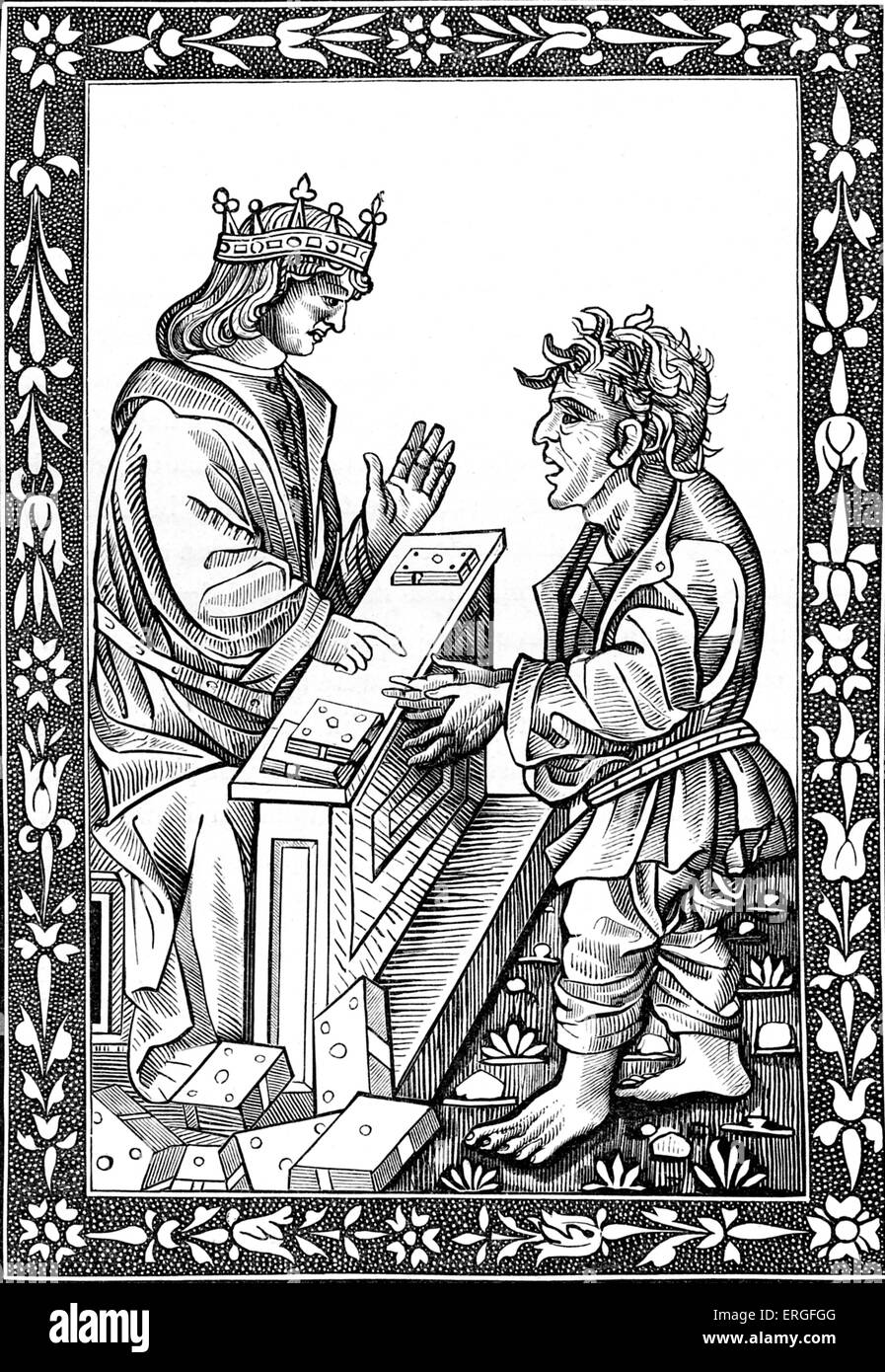 Solomon und Marcoul - von der Fortpflanzung des Holzstichs in "Dictz de Salomon et Marcoul", 15. Jahrhundert-Ausgabe. S: König von Stockfoto