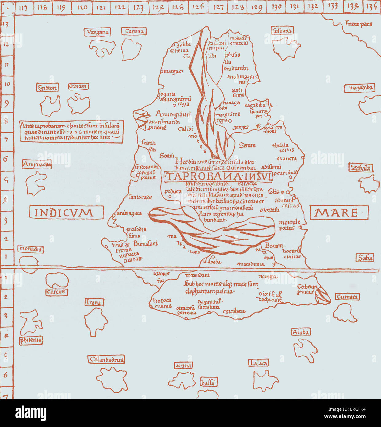 "Karte der Insel Taprobana" - von reduziert Fac-Simile Karte im ptolemäischen Georgraphy, lateinischen Ausgabe, 1492. Gegeben durch Stockfoto
