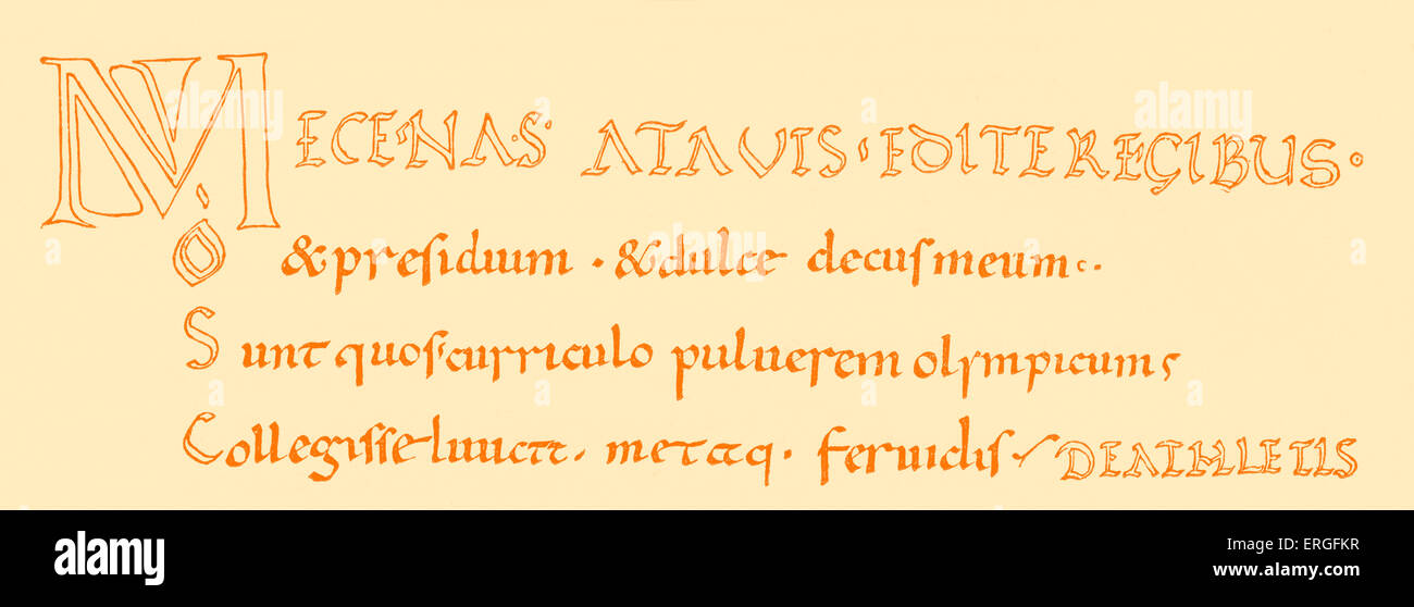 'Ode an die Maecenas' - Gedicht von Horaz. Fragment in Handschrift des 10. Jahrhunderts. H: Quintus Horatius Flaccus, führenden römischen lyric Stockfoto