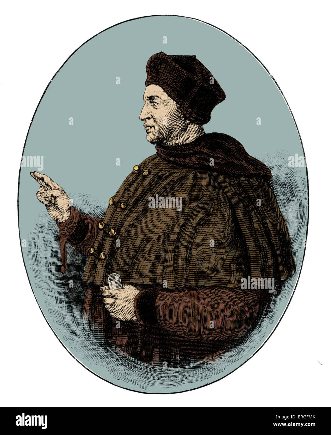 Kardinal Wolsey - nach dem Gemälde von Hans Holbein des jüngeren. Thomas Wolsey, englischer Politiker und Kardinal von der Stockfoto