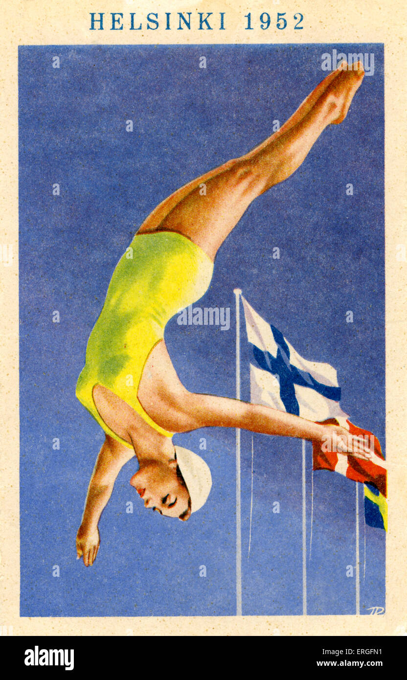 Olympiade 1952 Helsinki, Finnland. Plakat des weiblichen Taucher. Stockfoto