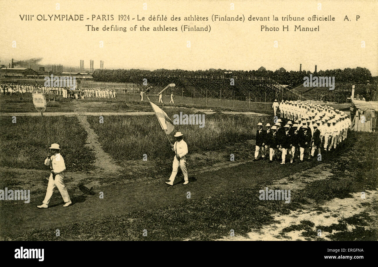 Olympische Spiele 1928 Parade Paris Frankreich. 8.-Olympiade.  Finnische Athleten vorbei marschieren. Foto: Manuel H. Jeux Olympiques Stockfoto
