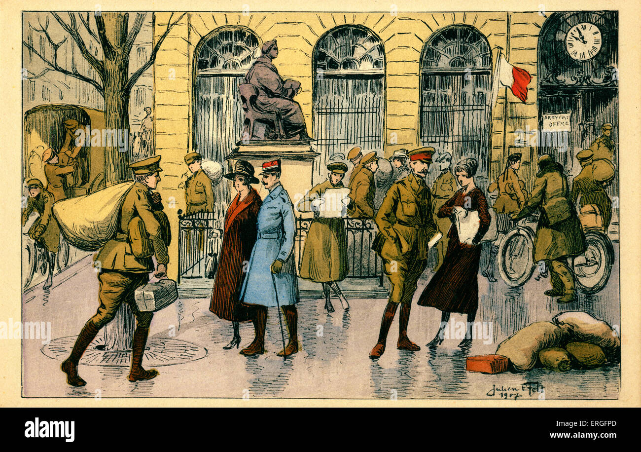 Rouen im ersten Weltkrieg: britische Post mit Boieldieu Statue vor. Normandie, Frankreich. Serie: "Rouen in Kriegszeiten / Stockfoto