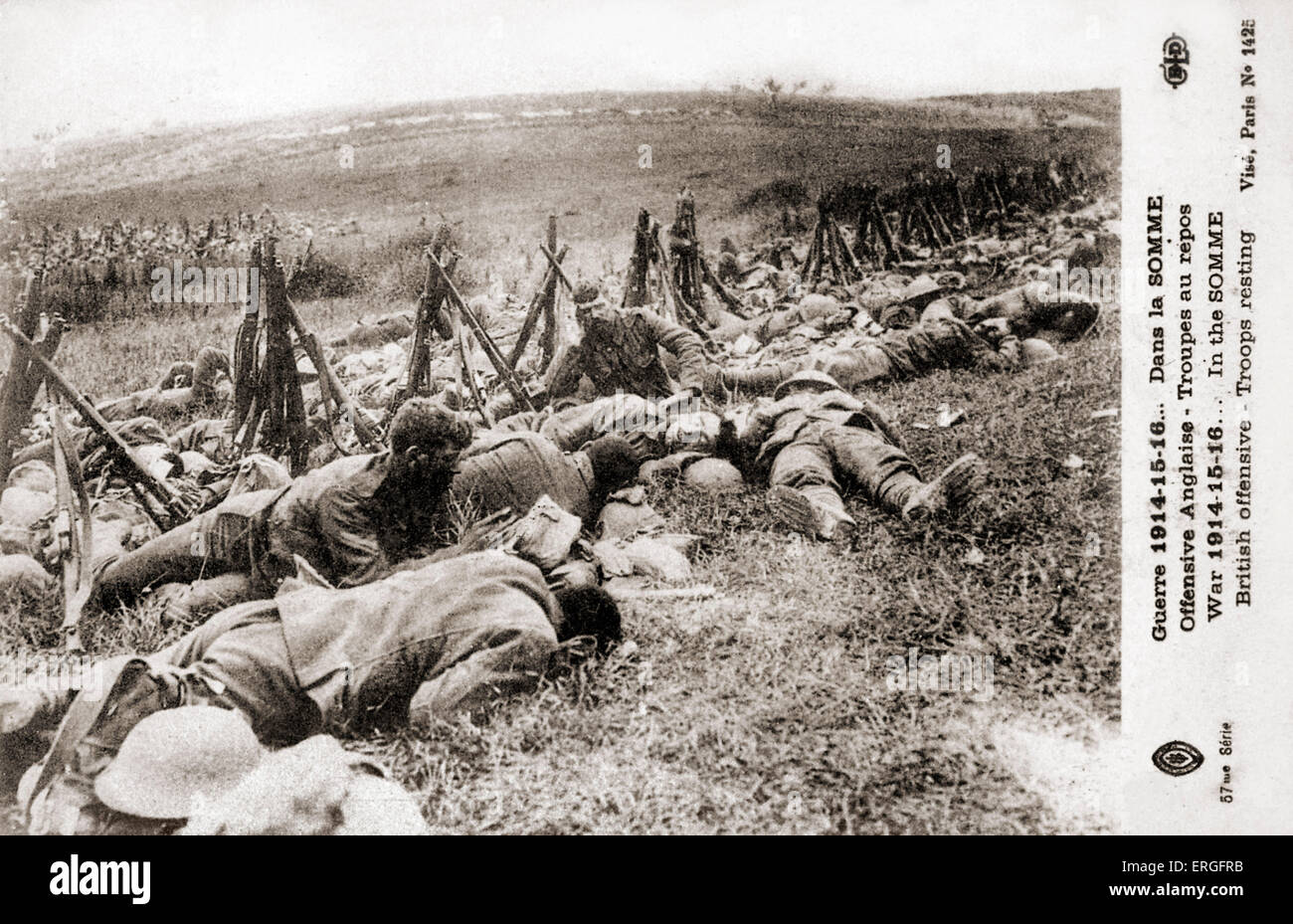 Britische Truppen in der Somme, c. 1914-1916 im ersten Weltkrieg ruhen.  Westfront, Frankreich. Stockfoto