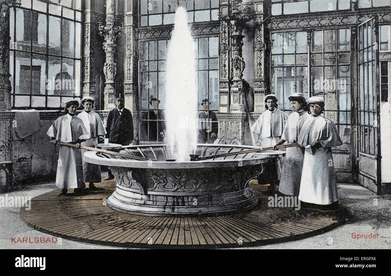 Karlsbad - Spa-Brunnen, c. 1910.  Böhmen, Austro - Ungarn (heute Tschechien). Bekannt als Karlsbad in Tschechien. Wellness Stockfoto
