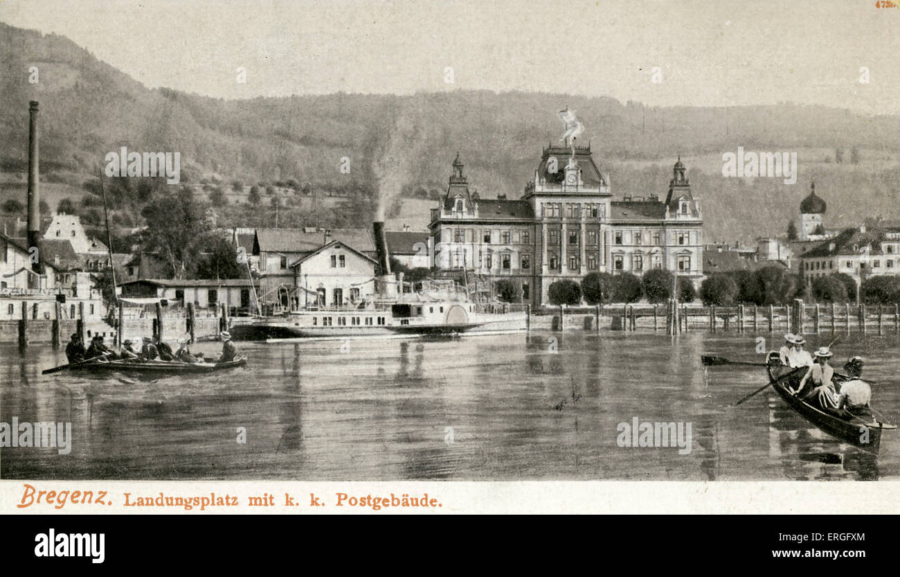 Bregenz, Österreich: wharf und post-Gebäude. C. 1900. Stockfoto