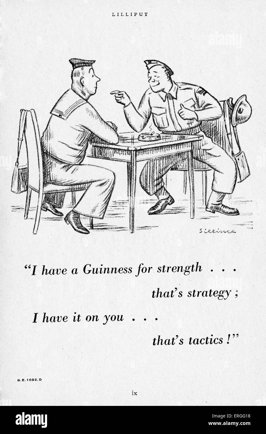 Guinness-Anzeige aus dem Wort Krieg 2.   Bildunterschrift: "Ich habe einen Guinness für Stärke... das ist Strategie; Ich habe es auf Sie... das ist Stockfoto