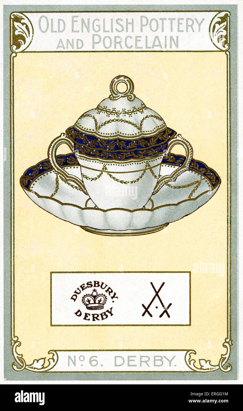 Alte englische Keramik und Porzellan: Nr. 6-Derby. Postkarte ca. 1900 s. Im Bild: Cup, geriffelten Deckel und Untertasse mit seltenen Duesbury Stockfoto