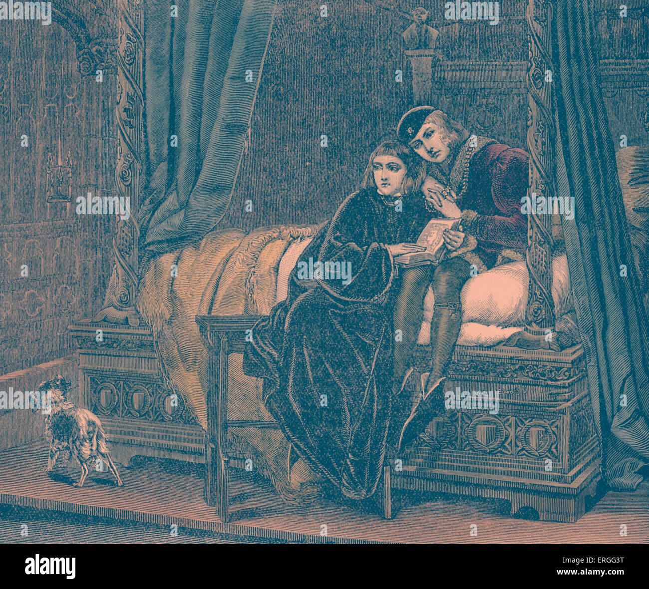 Die Prinzen im Tower-Gravur nach Gemälde von Paul Delaroche.  Mit Bild von Edward V und sein Bruder Richard von Stockfoto