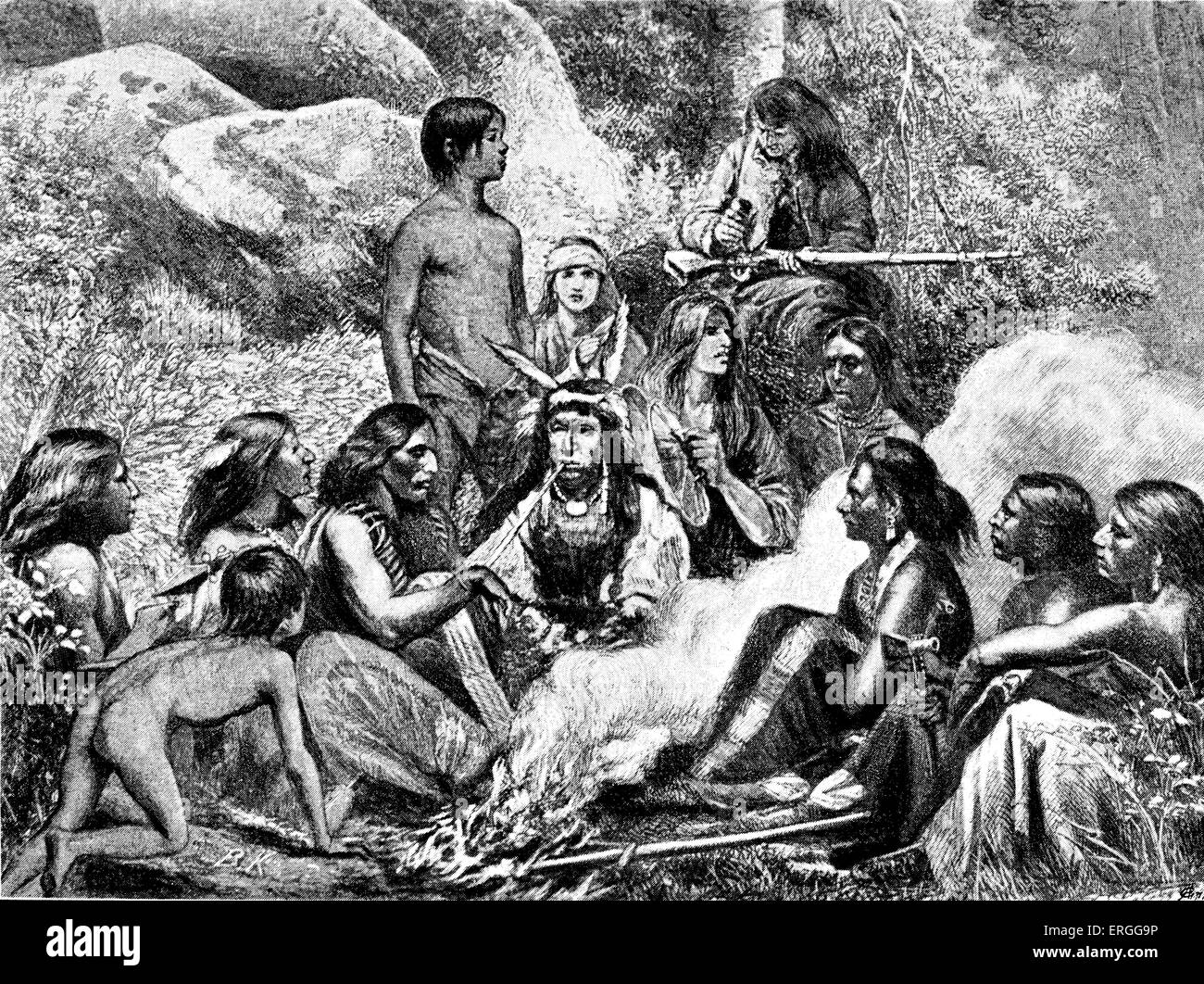 Navajo-Indianer, die speziell "Parushapats" auf den Ebenen von Arizona c. 1880er Jahren lagerten.  Illustration von Bohuslav Kroupa (1838- Stockfoto