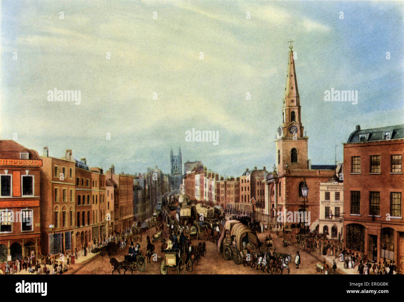 Borough High Street, Southwark von William Knox, 1826. Lonon, UK. Von Aquarell. Stockfoto