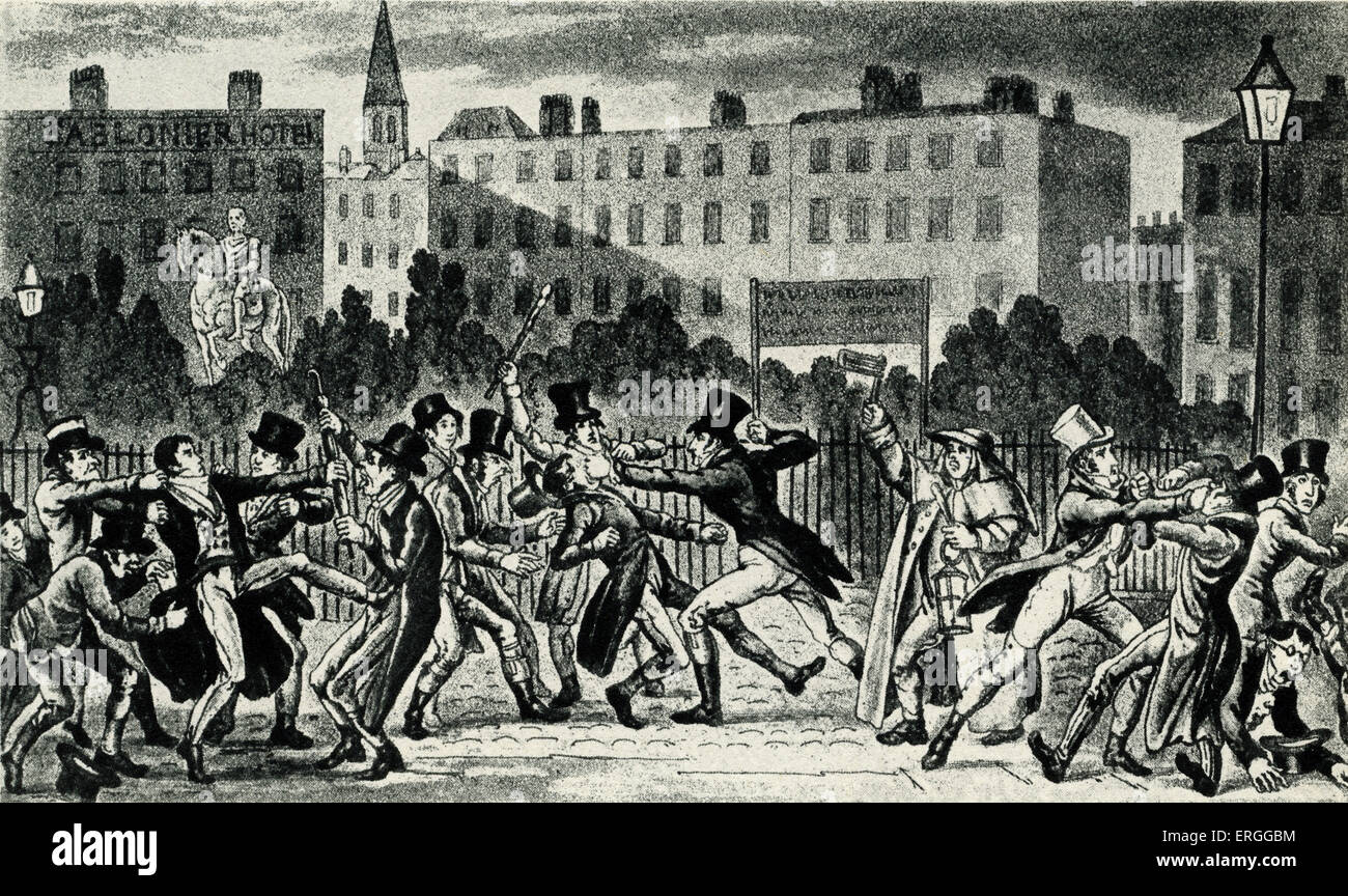 "Street Fight" - von Aquatinta von G. Und R. Cruikshank, 1821. Stockfoto