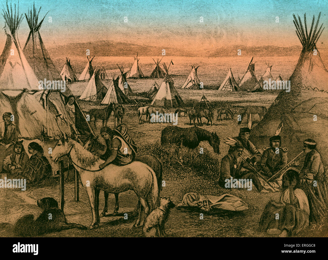 Navajo-Indianer, die speziell "Parushapats" auf den Ebenen von Arizona c. 1880er Jahren lagerten.  Illustration von Bohuslav Kroupa (1838- Stockfoto