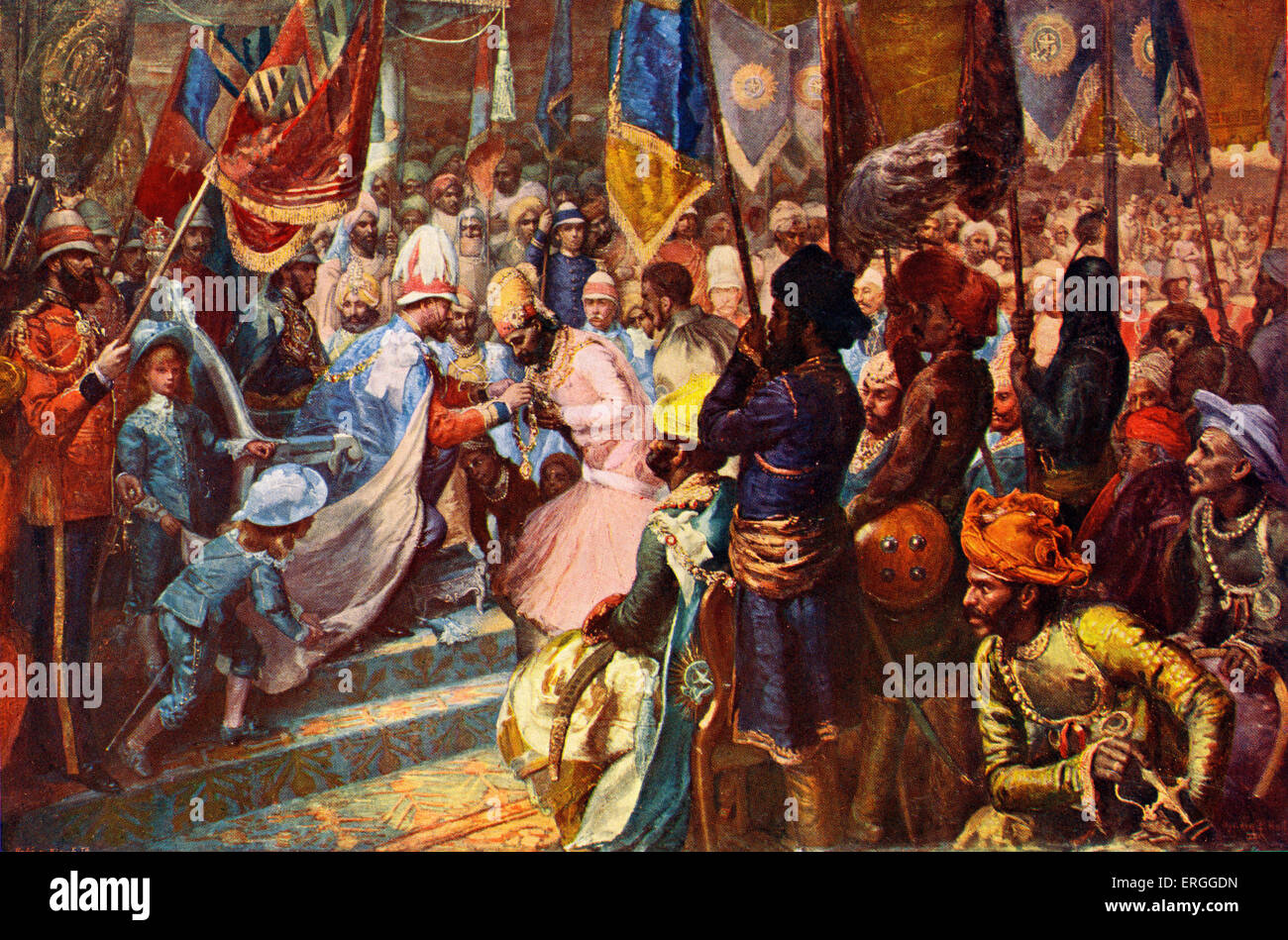 Albert Edward, Prince Of Wales in Indien - aus Gemälde von P. Hall. Im Kapitel der Reihenfolge der Star of India statt in Kalkutta, 1 Stockfoto