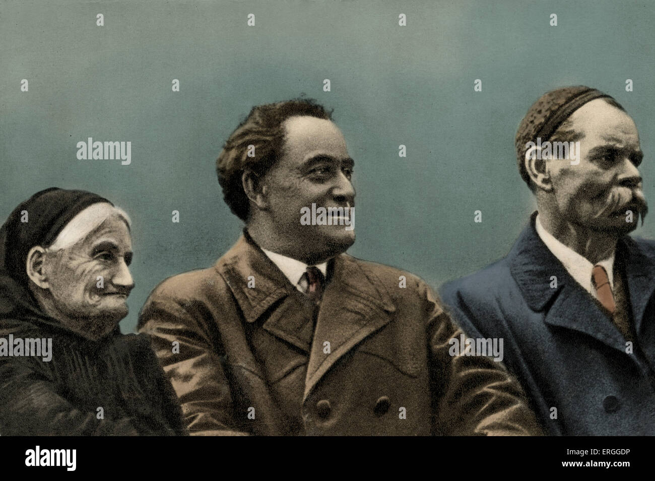 Maxim Gorky mit Georgi Dimitrow und Paraskeva Dimitrova (Mutter von Dimitrov) im 18. Oktober 1934.  Dimitrow wurde mit aufgeladen. Stockfoto Maxim Gorky mit Georgi Dimitrow und Paraskeva Dimitrova (Mutter von Dimitrov) im 18. Oktober 1934.  Dimitrow wurde mit aufgeladen. Stockfoto