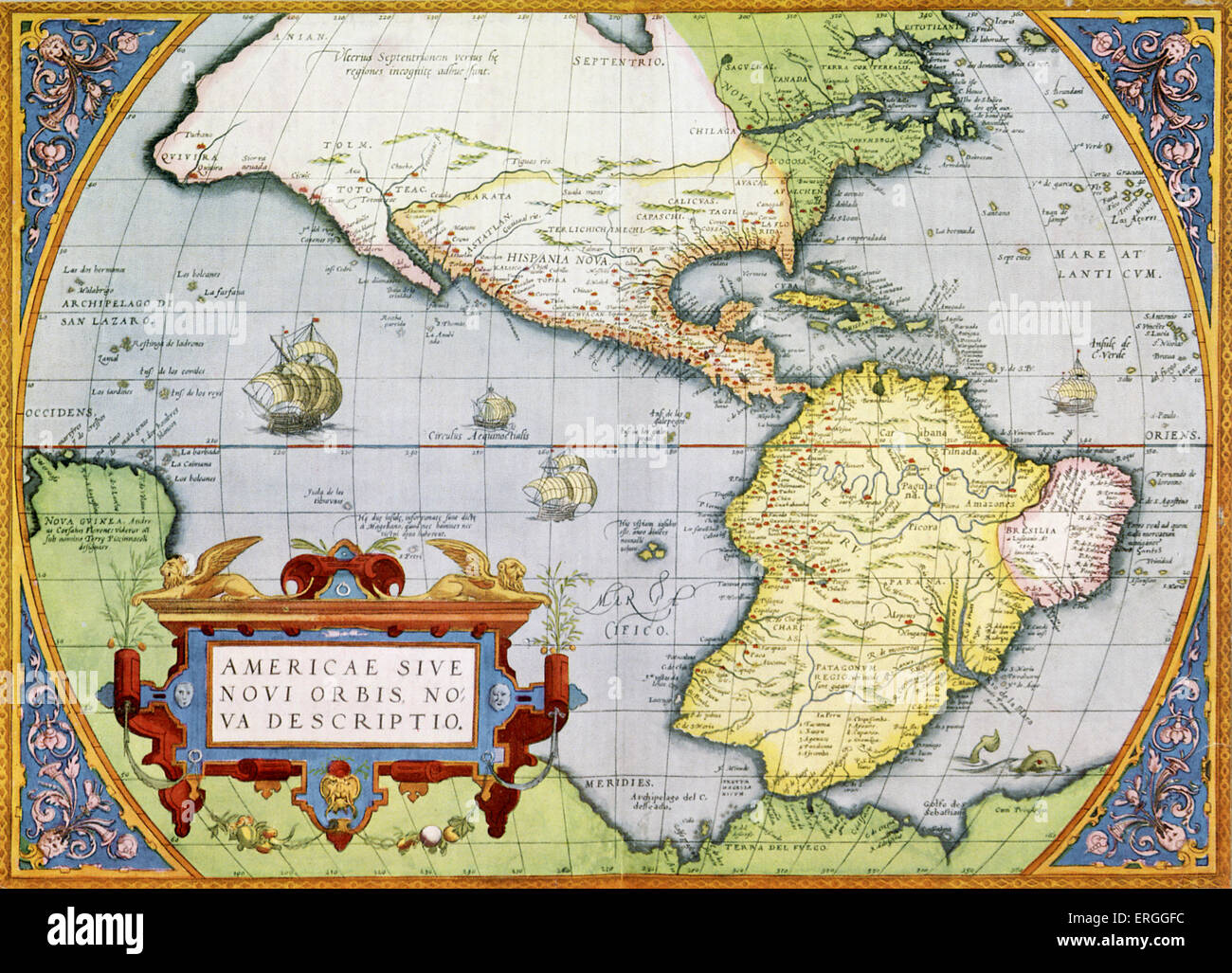 Karte von Amerika oder der neuen Welt im "Theatrum Orbis Tearrarum" von Abraham Ortelius 1570. Stockfoto