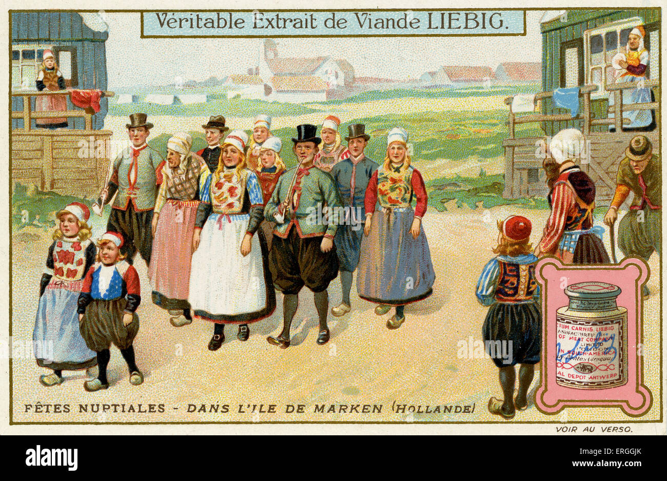 Hochzeitsfeiern: Marken, den Niederlanden, 1910. Traditionelle Trauung. Liebig-Sammelkartenspiel ("FÊTES Stockfoto