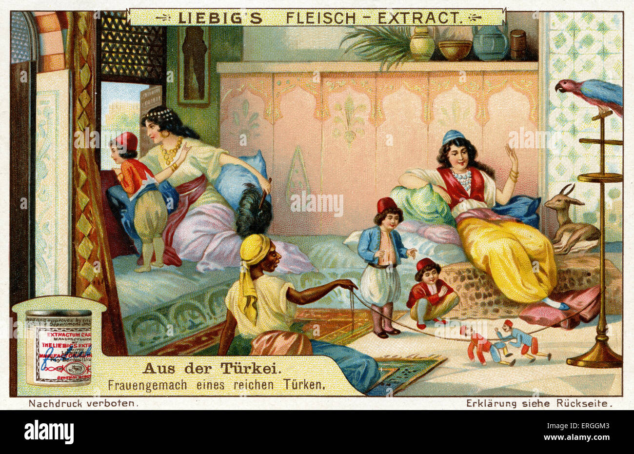 Türkei: Bower der Ehefrau eines reichen Mannes. Sommerhaus. Illustration von 1910. Liebig Collectible Card (Serie: Aus der Sprache). Stockfoto
