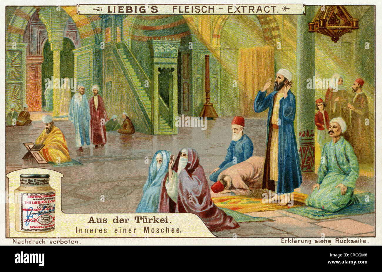 Türkei: in einer Moschee.    Illustration von 1910. Liebig-Sammelkartenspiel (Serie: Aus der Sprache). Stockfoto