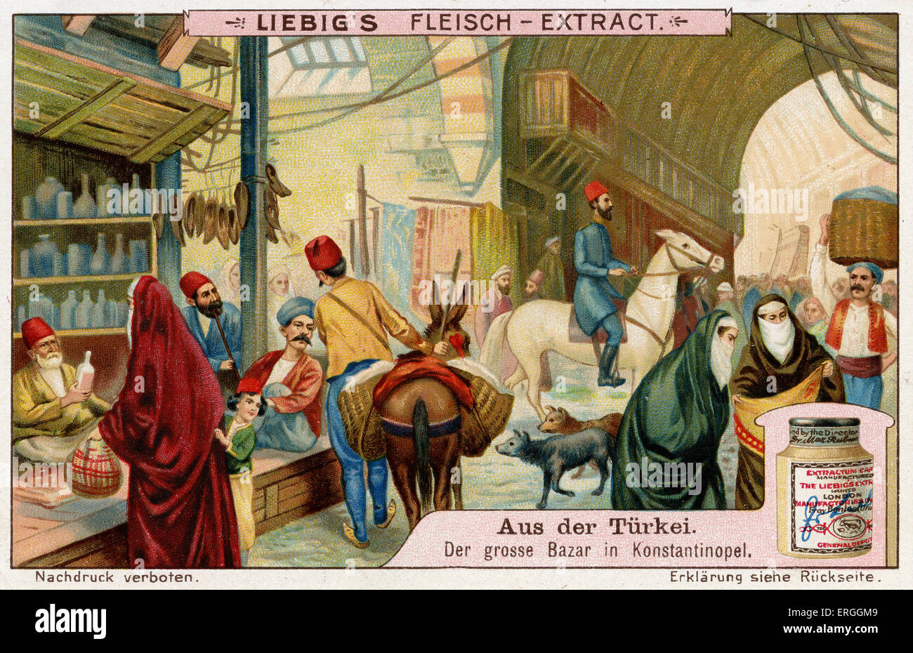 Türkei: Basar, Istanbul.   Illustration von 1910. Liebig-Sammelkartenspiel (Serie: Aus der Sprache). Früher bekannt als Stockfoto