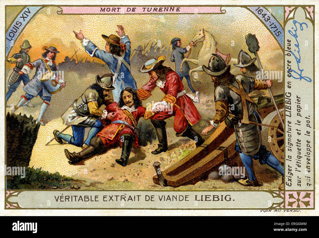 Herrschaft von Louis XIV: Tod von Turenne. Henri De La Tour d ' Auvergne, Vicomte de Turenne wurde im holländischen Krieg 1672 getötet. Stockfoto