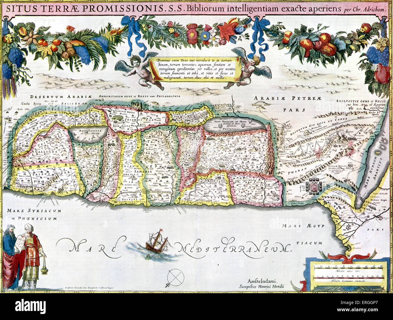 "Das Land der Verheißung" - Karte, Land um Jerusalem im Gerardus Mercators Atlas veröffentlicht. Amsterdam, 1633. Moderner Tag Stockfoto