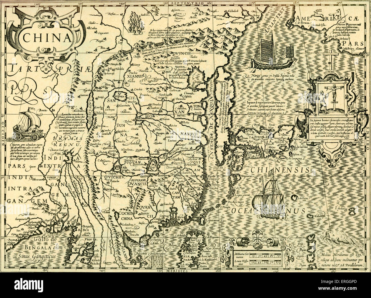 Karte von China veröffentlicht in Englisch Atlas Mercators, 1636. (Vollständiger Titel: Atlas oder Gergraphicke Beschreibung der Regionen, Stockfoto