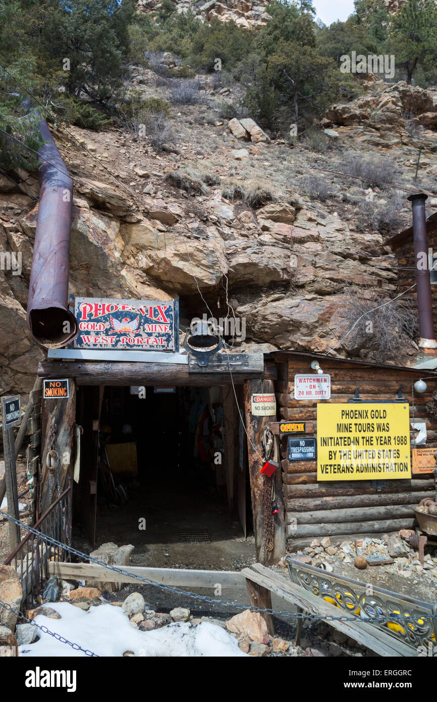 Idaho Springs, Colorado - The Phoenix Gold Mine, die Touren für die Besucher bietet. Stockfoto