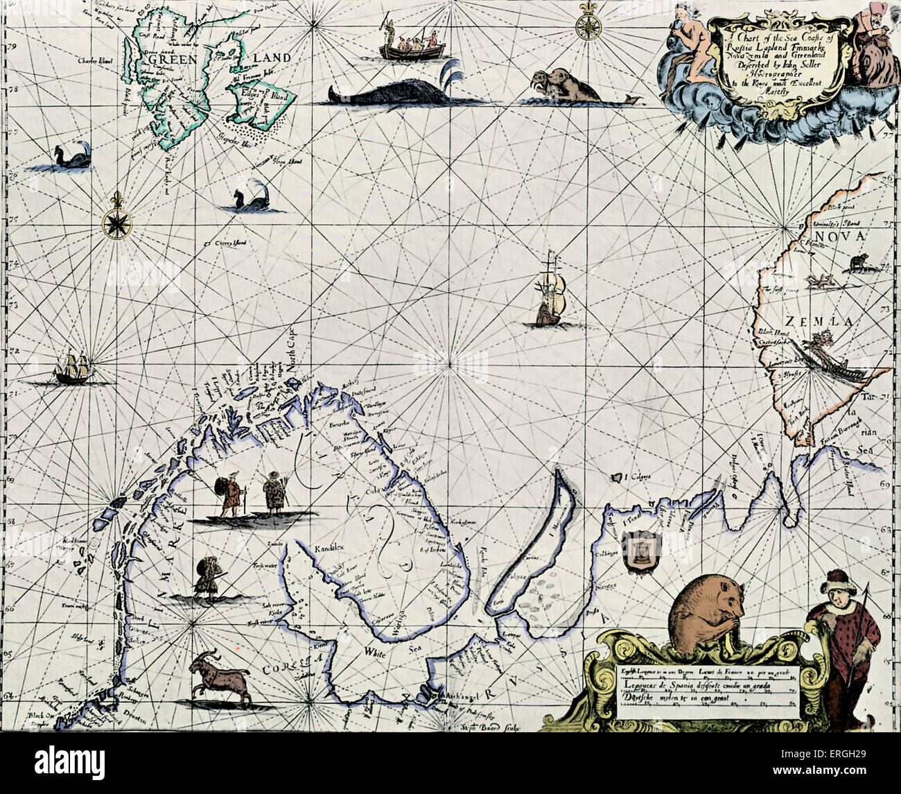 Karte von Sea Coast of Russia, Lappland, etc.-in des Verkäufers John "The English Pilot", 1671-75 veröffentlicht.  (Vollständiger Titel: The English Stockfoto