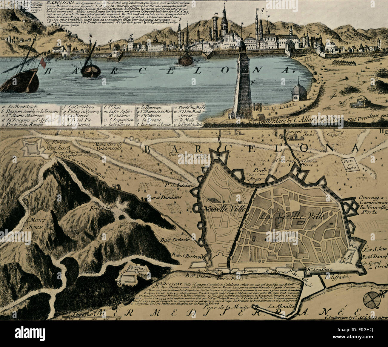 Karte von Barcelona - 1713 in Schencks "Atlas Contractus", veröffentlicht. Stockfoto