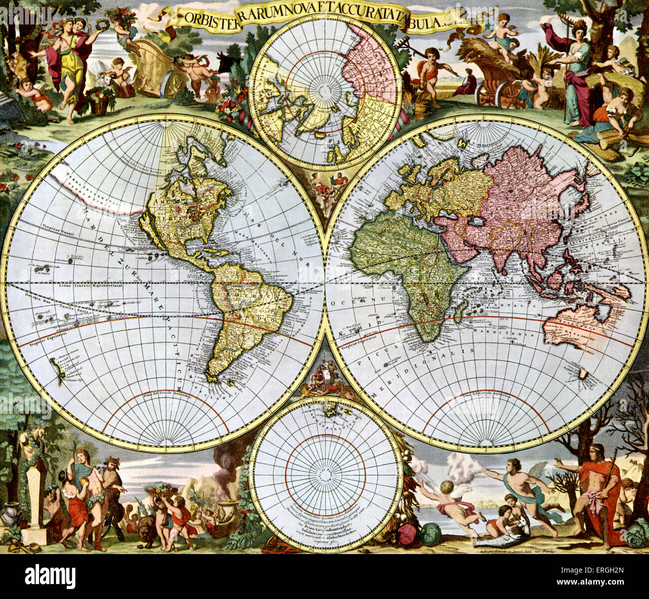 Weltkarte - 1713 in Schencks "Atlas Contractus", veröffentlicht. Stockfoto