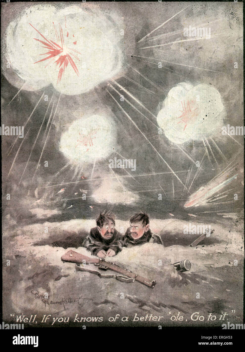 1. Weltkrieg-Cartoon von Bruce Bairnsfather. Bildunterschrift: "Nun, wenn Sie ein besseres weiß ' ole. Gehen Sie zu ". Westfront. Stockfoto