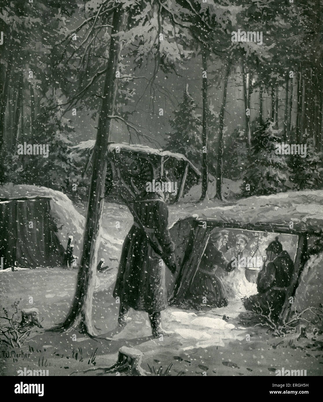 Neujahrsfeier in deutsche Artillerie unterstand im feindlichen Land während des 1. Weltkrieges. 1915. nach einer Zeichnung für die Leipzig Stockfoto