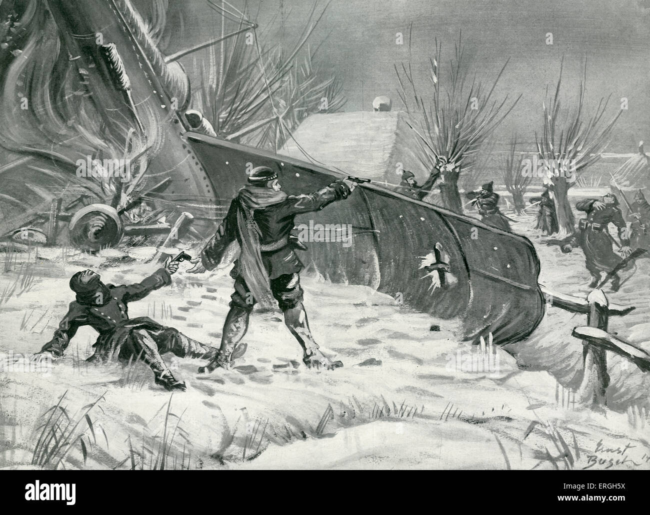 1. Weltkrieg: Deutsche Armee in West-Flandern, 16. und 17. September 1914. Westlich von Ypern. Soldaten nach dem Abschuss einer englisches Stockfoto