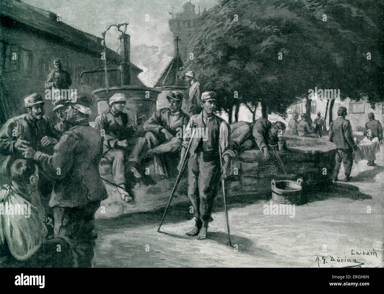 1. Weltkrieg: Verwundete Austro - ungarische Truppen an der italienischen Front. Illustration von Adolf G. Döring. November 1915 Stockfoto