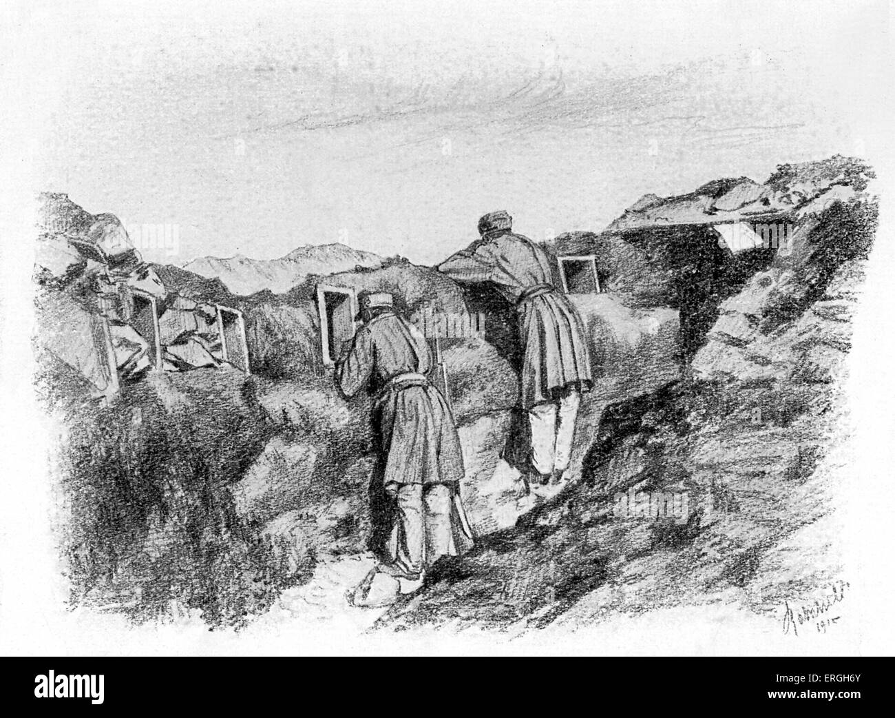 1. Weltkrieg: Nachtwache während 3. italienische Offensive. Austro - ungarische Truppen halten Uhr aus natürlichen Abwehrkräfte. Oktober Stockfoto