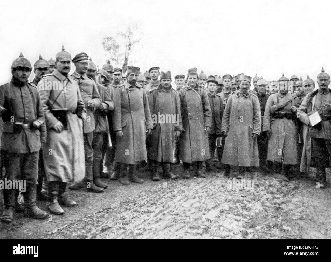 1. Weltkrieg: Serbische Kriegsgefangene von österreichisch-ungarischen Truppen gefangen genommen. In der Nähe von Belgrad, Serbien. 4. November 1915 veröffentlicht. Stockfoto