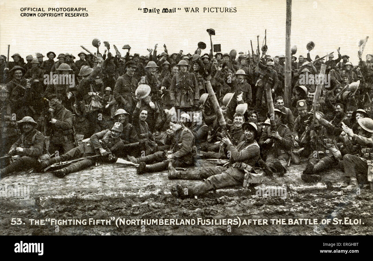 WW1: "die kämpfende fünfte" ("Northumberland Fusiliers") nach der Schlacht von St. Eloi, 14.-15. März 1915.  Offiziellen War-Foto Stockfoto