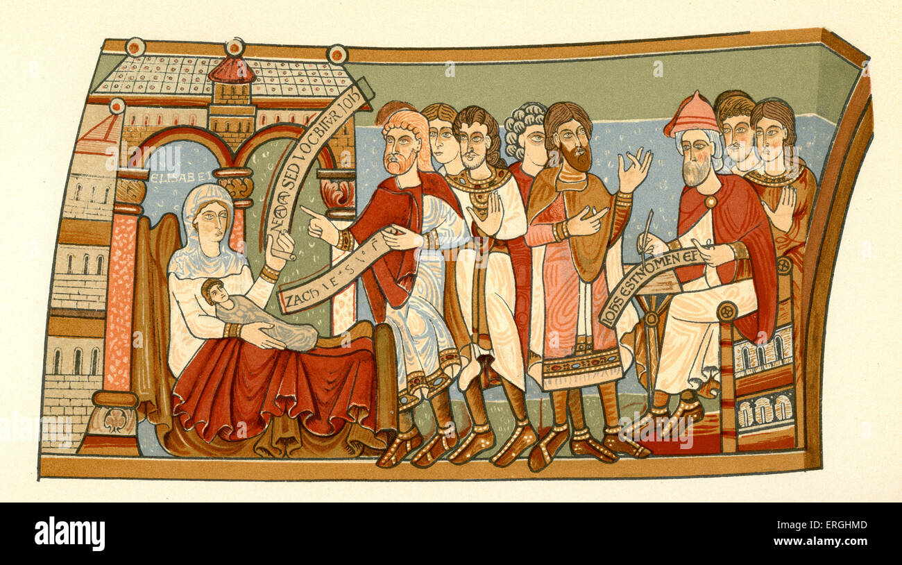 Die Benennung des Hl. Johannes des Täufers. Nach dem 12. Jahrhundert Wandmalerei in der Krypta der Kathedrale von Canterbury. (19. Jhdt. Stockfoto